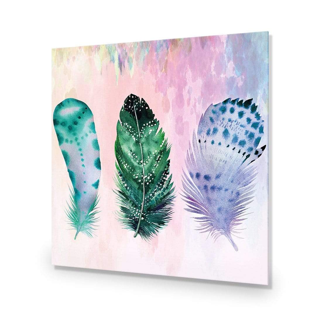 Boho Feathers, Teal (square) - wallart-australia - Acrylic Glass No Border