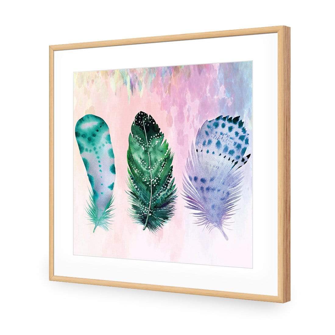 Boho Feathers, Teal (square) - wallart-australia - Acrylic Glass With Border