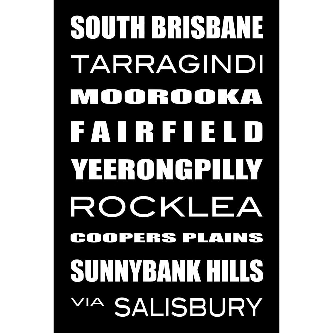 Bus Scroll Brisbane South Black and White - wallart-australia - Canvas