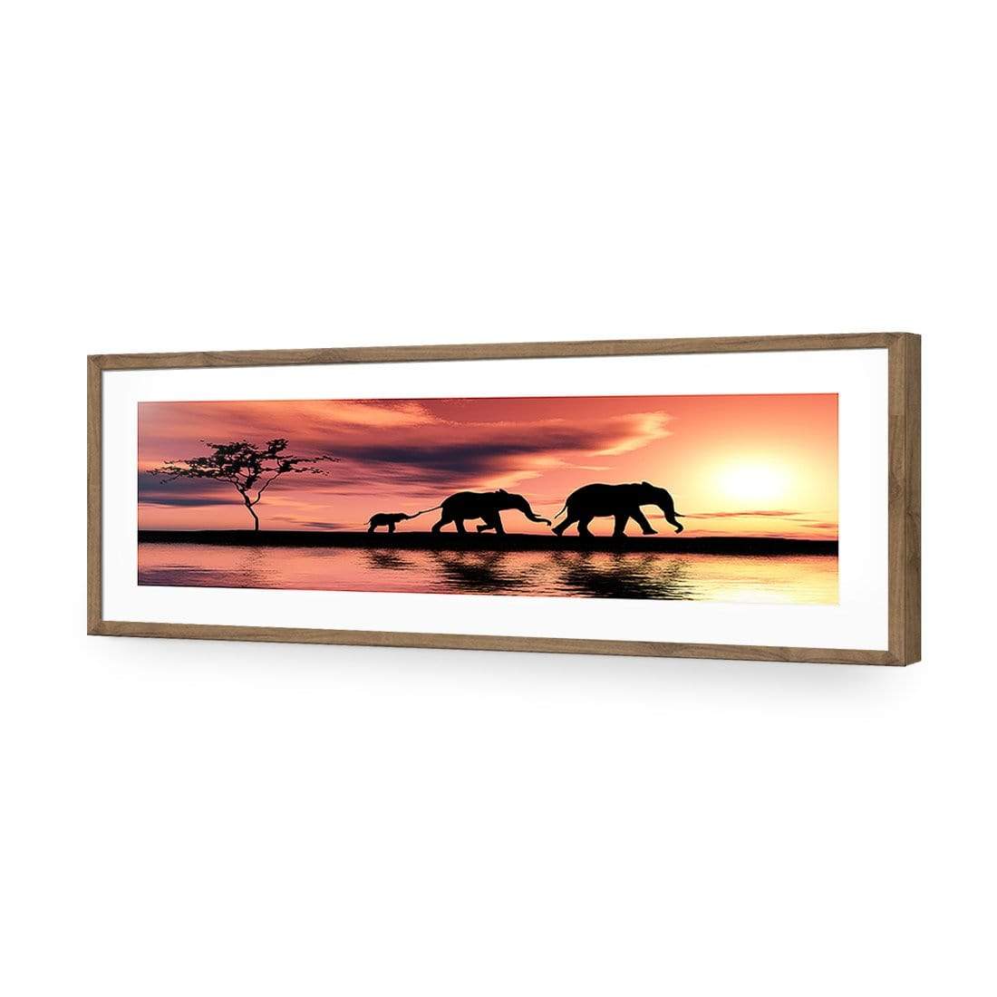 Family of Elephants at Sunset - wallart-australia - Acrylic Glass With Border
