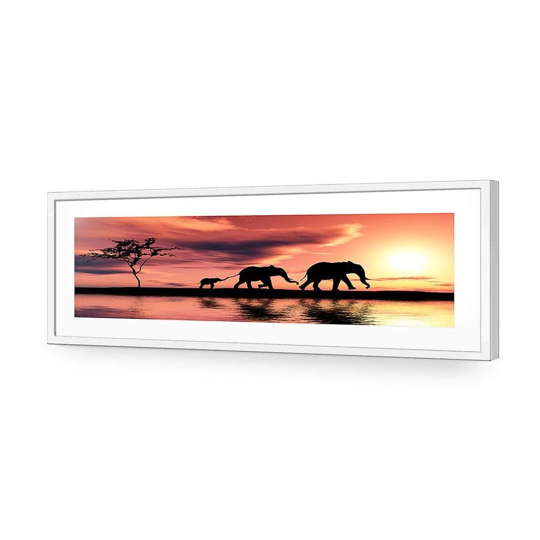 Family of Elephants at Sunset - wallart-australia - Acrylic Glass With Border
