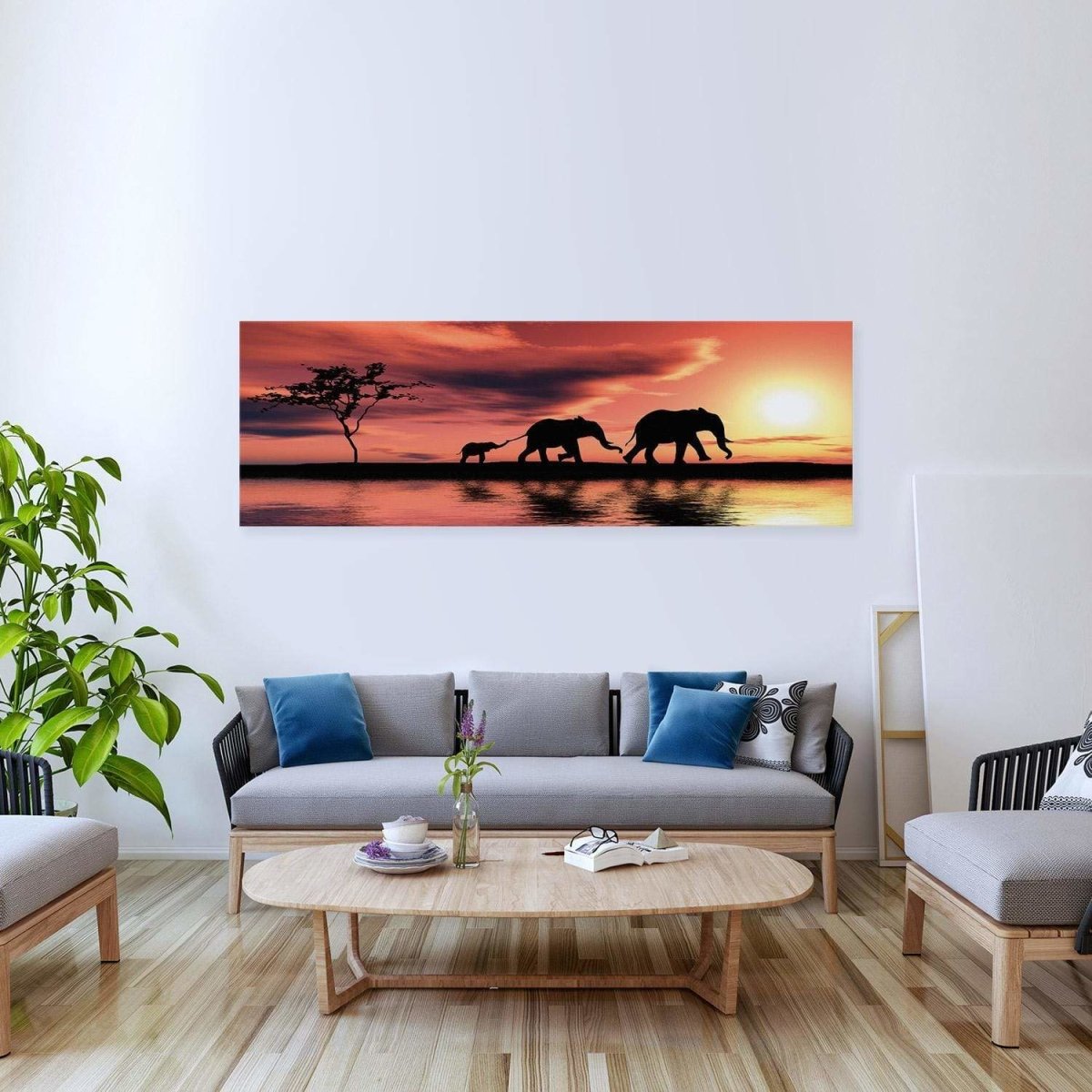 Family of Elephants at Sunset - wallart-australia - Canvas