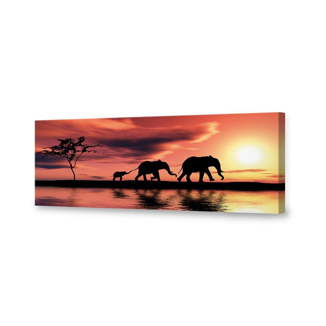 Family of Elephants at Sunset - wallart-australia - Canvas