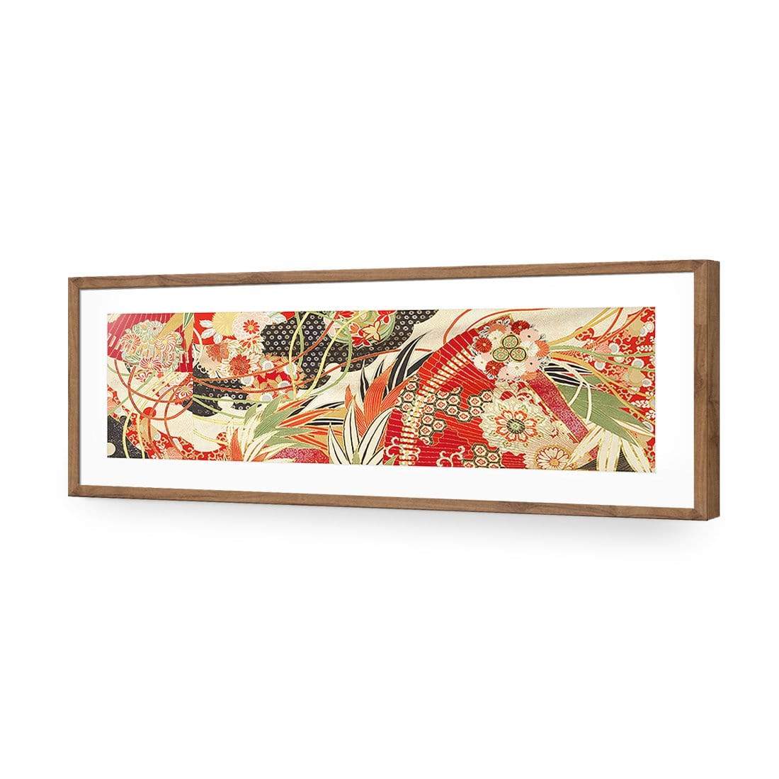 Japanese Fabric Red Flowers and Fans - wallart-australia - Acrylic Glass With Border