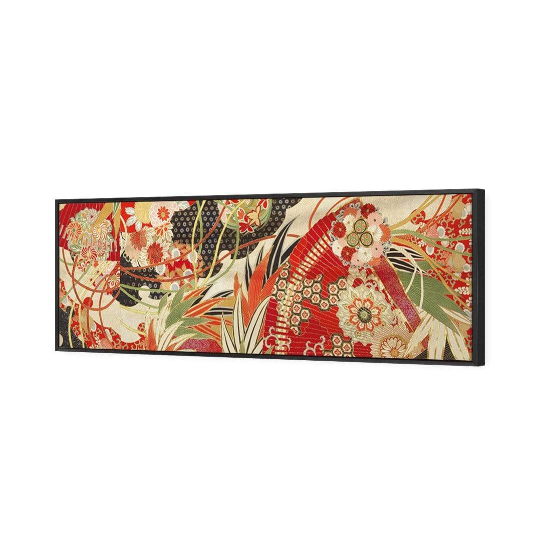 Japanese Fabric Red Flowers and Fans - wallart-australia - Canvas
