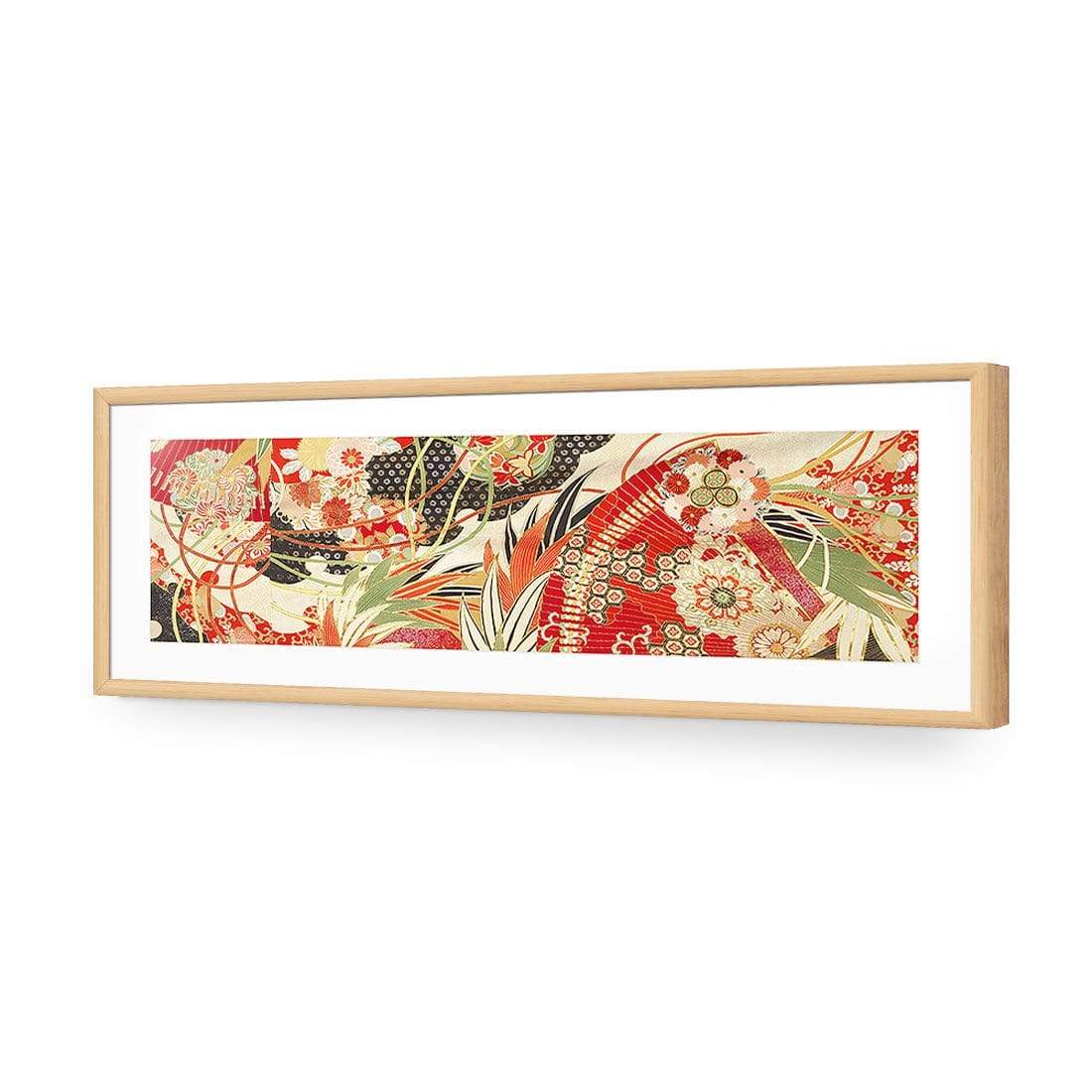 Japanese Fabric Red Flowers and Fans - wallart-australia - Acrylic Glass With Border