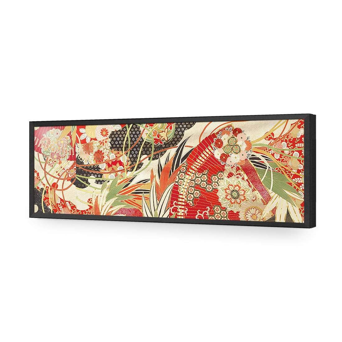 Japanese Fabric Red Flowers and Fans - wallart-australia - Acrylic Glass No Border