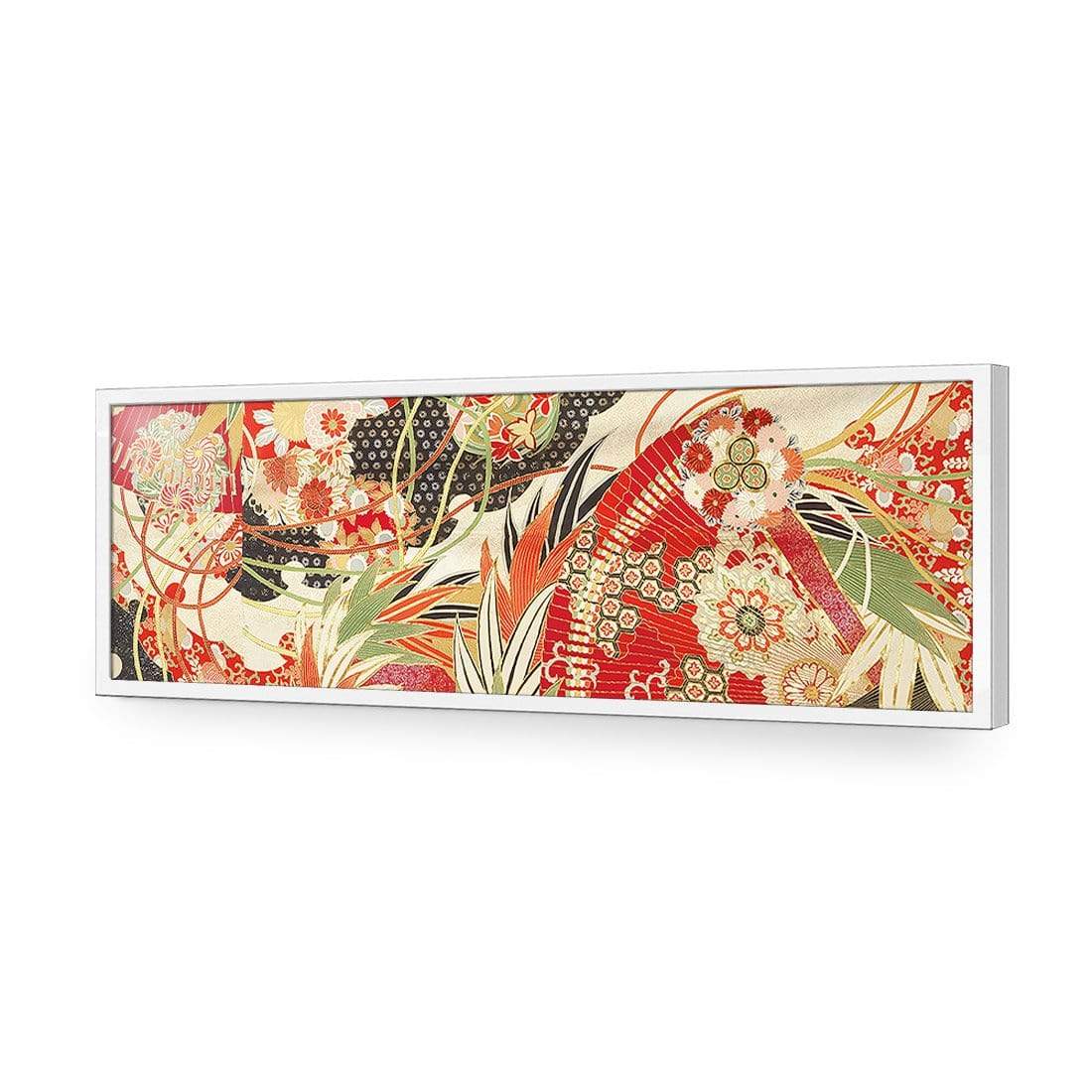 Japanese Fabric Red Flowers and Fans - wallart-australia - Acrylic Glass No Border