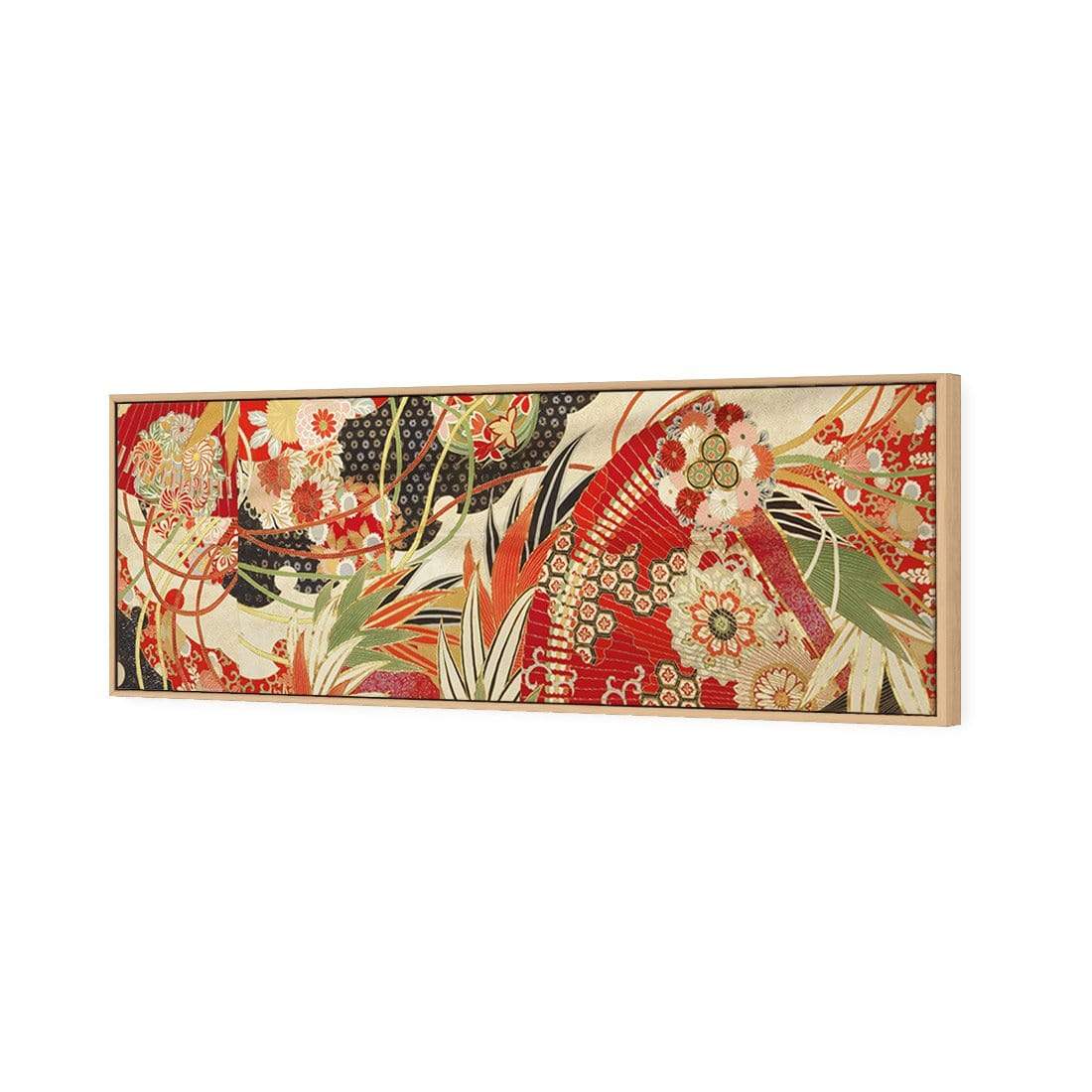 Japanese Fabric Red Flowers and Fans - wallart-australia - Canvas