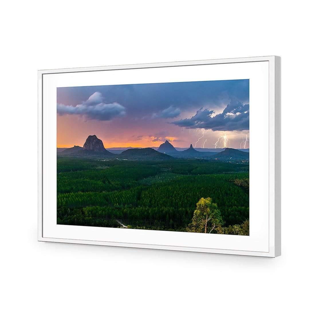 Lightning Over Glasshouse Mountains - wallart-australia - Acrylic Glass With Border