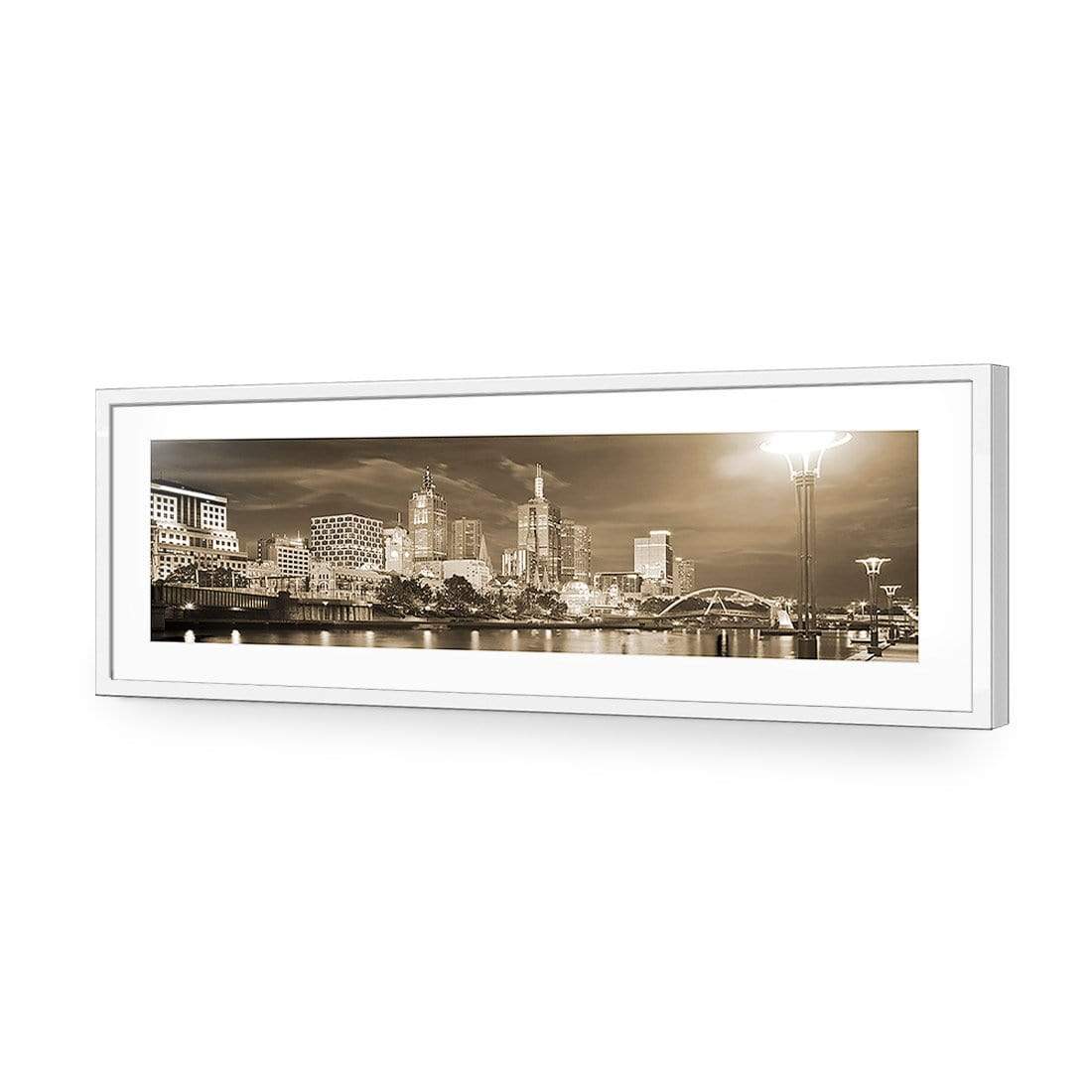 Melbourne Skyline, Sepia (long) - wallart-australia - Acrylic Glass With Border