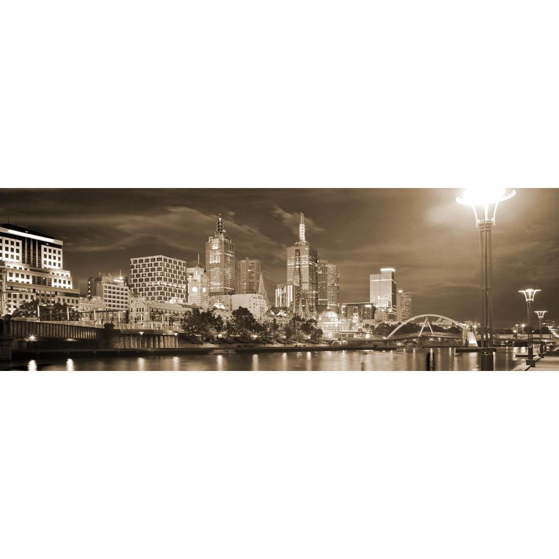 Melbourne Skyline, Sepia (long) - wallart-australia - Canvas