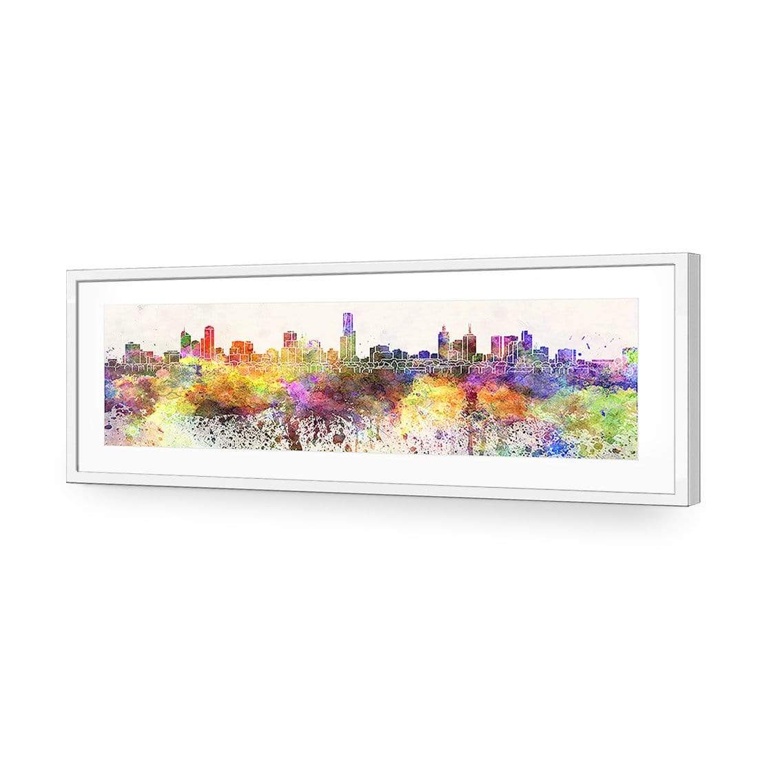 Melbourne Skyline Watercolour (Long) - wallart-australia - Acrylic Glass With Border