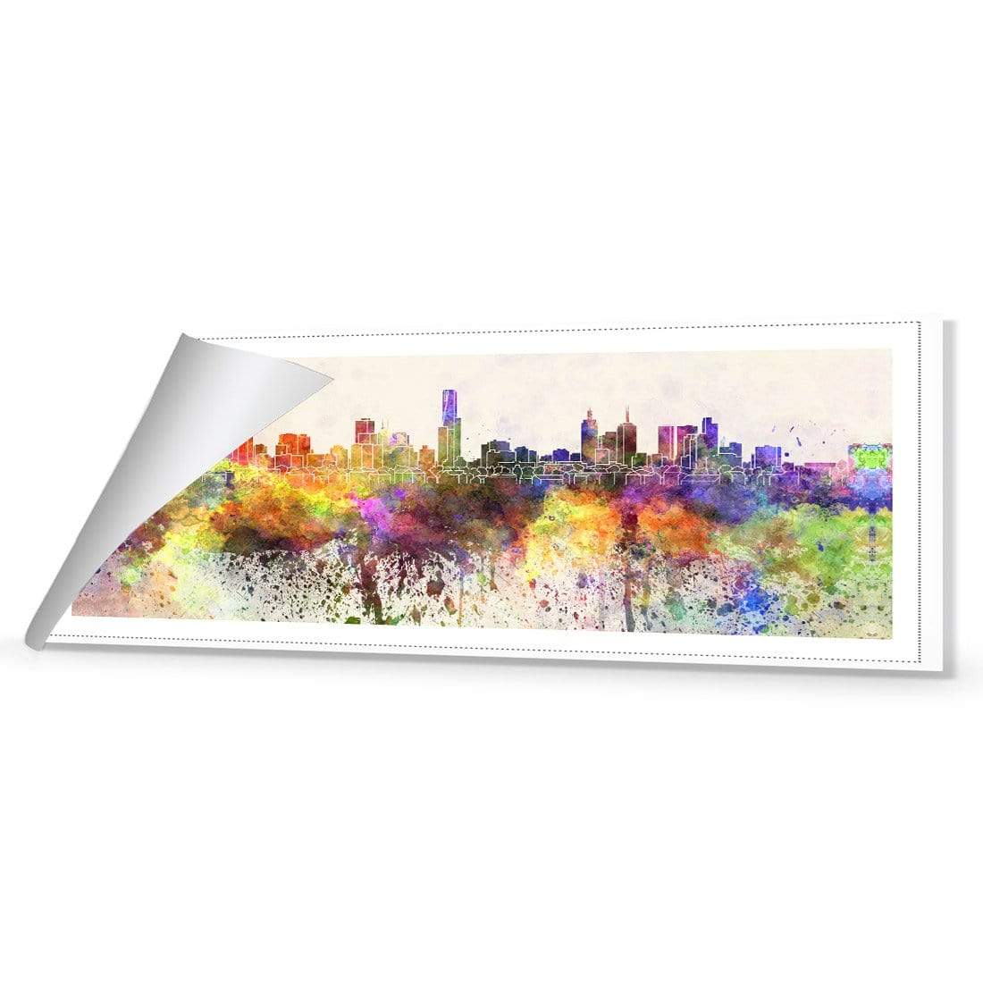 Melbourne Skyline Watercolour (Long) - wallart-australia - Canvas