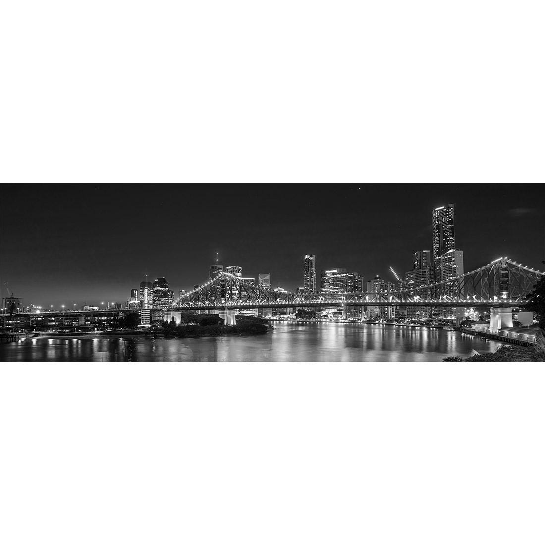 Story Bridge Alight Brisbane, Black and White (Long) - wallart-australia - Canvas